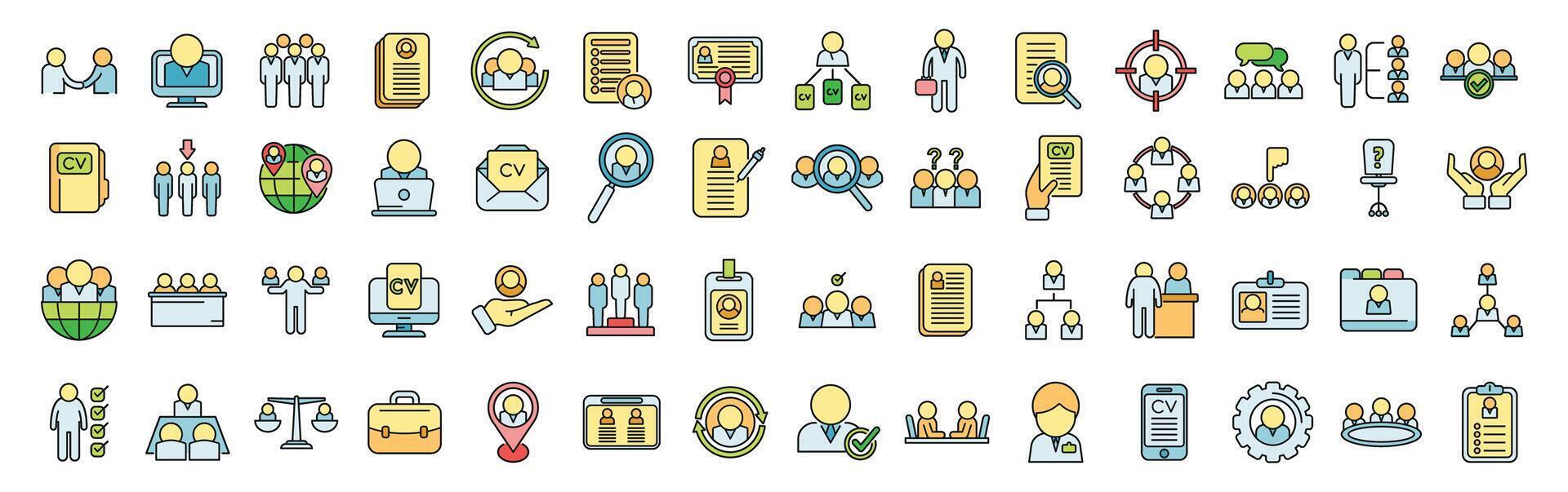 Human resources icons set color line vector