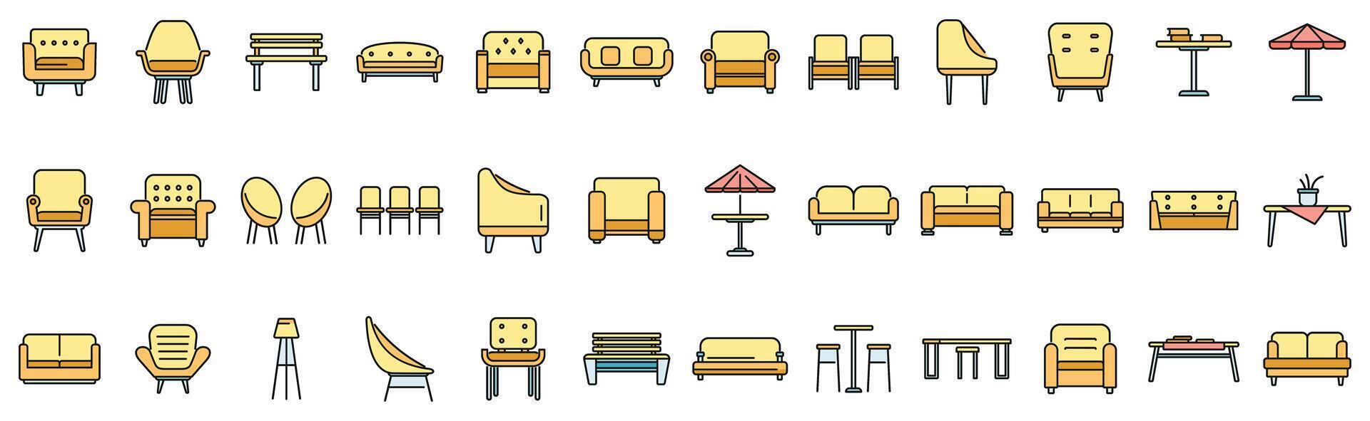 Lounge icons set color line vector