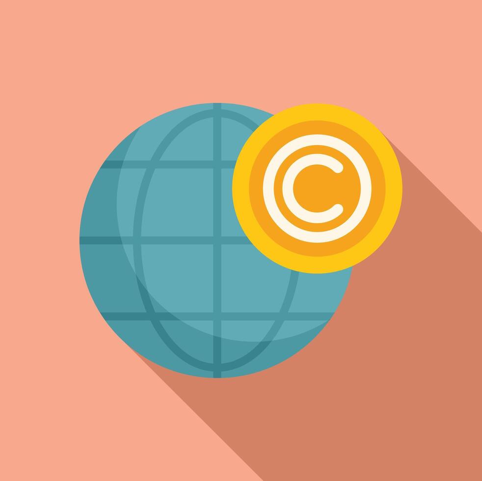 Global copyright law icon flat . Brand protect vector