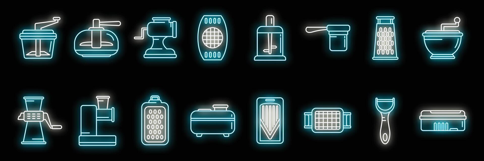 Vegetable cutter icons set neon vector