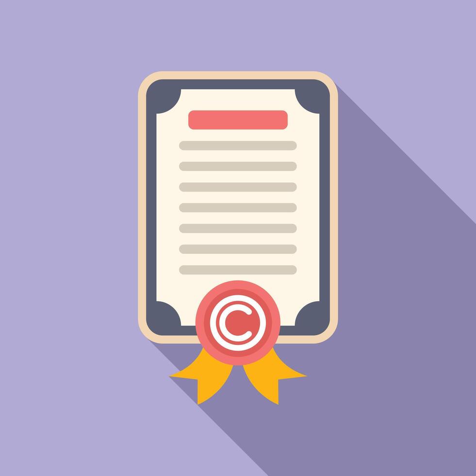 Copyright law certificate icon flat . Civil decision vector