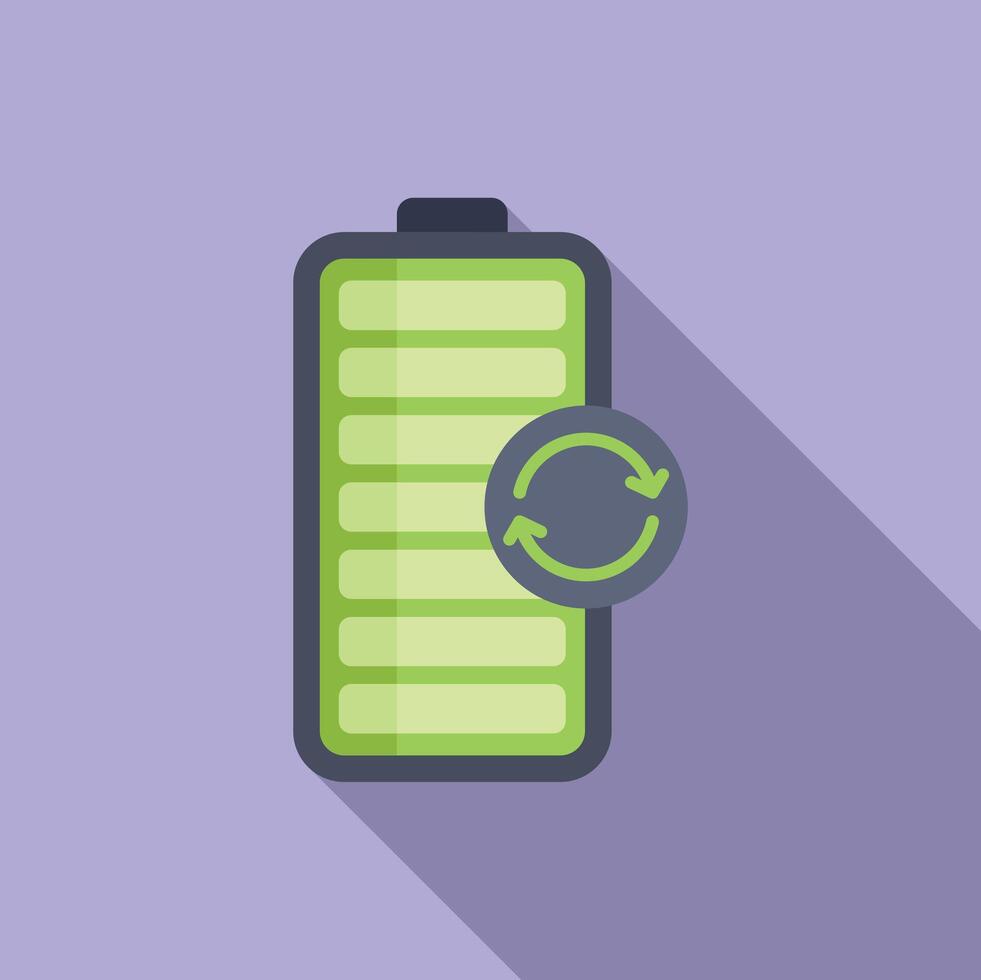 Recharging new battery icon flat . Power acid alkaline vector