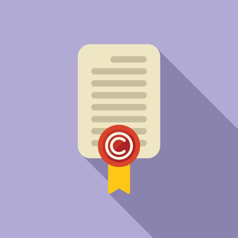 Legal copyright document icon flat . Approved protection vector