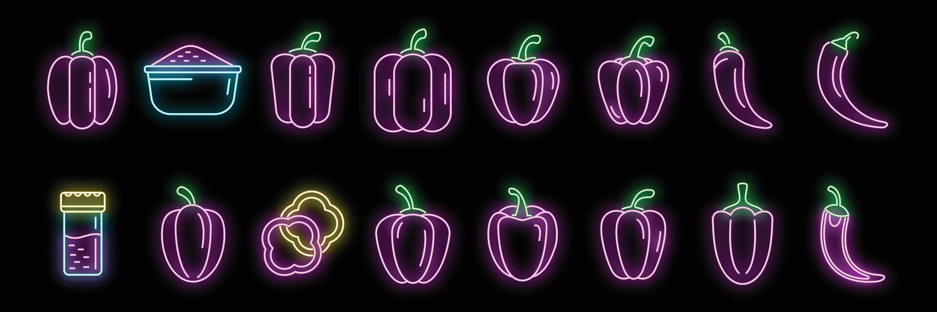 Paprica icons set neon vector