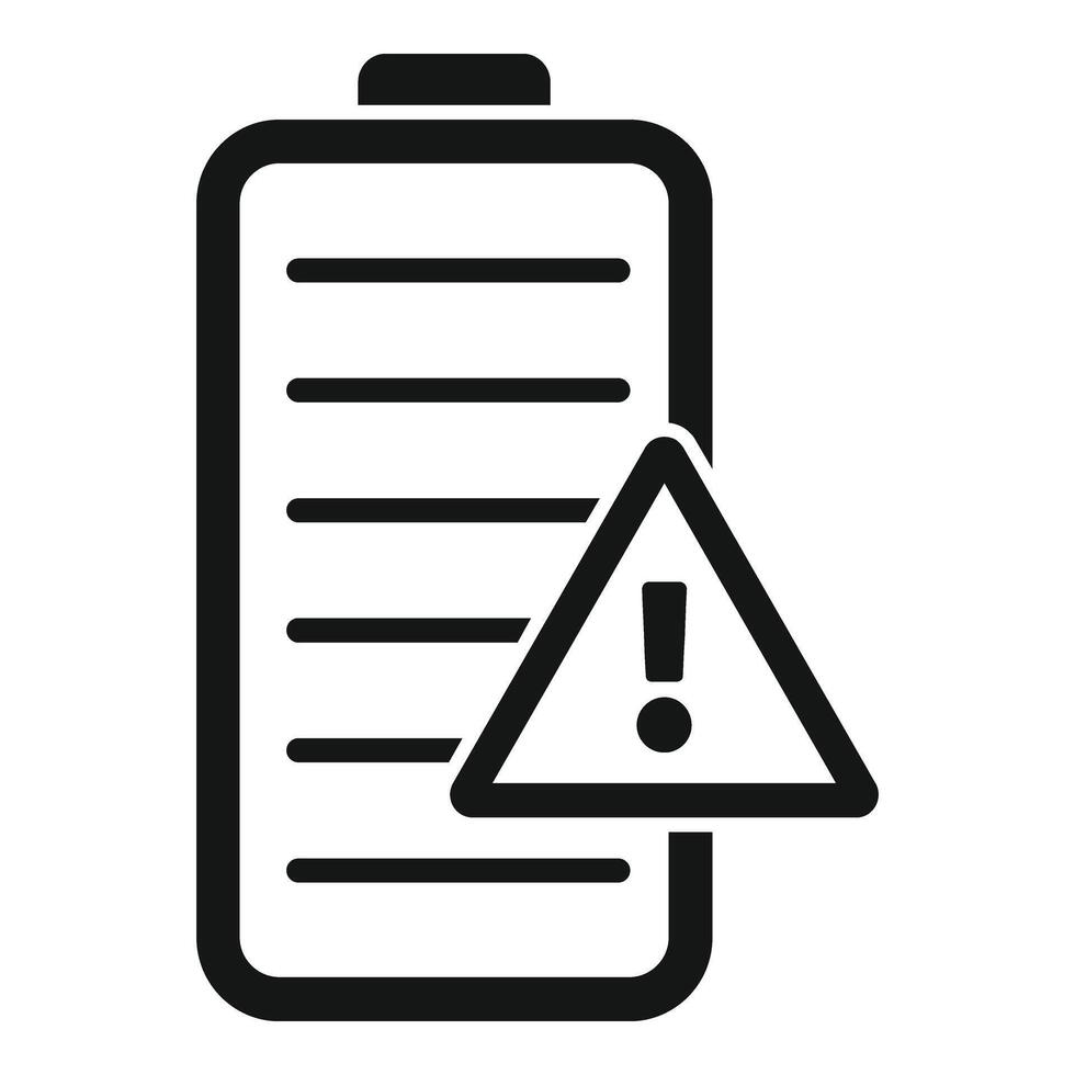 Attention empty battery icon simple . Charging process vector