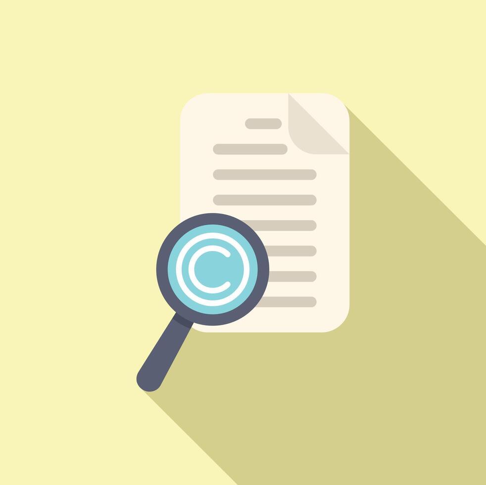 Search copyright document icon flat . Online agreement protection vector