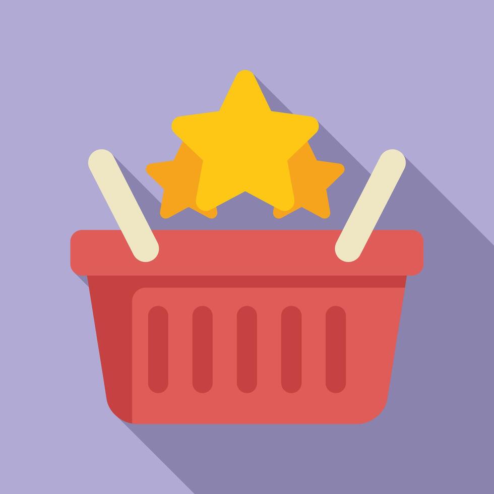 Red shopping basket stars icon flat . Stars rating vector