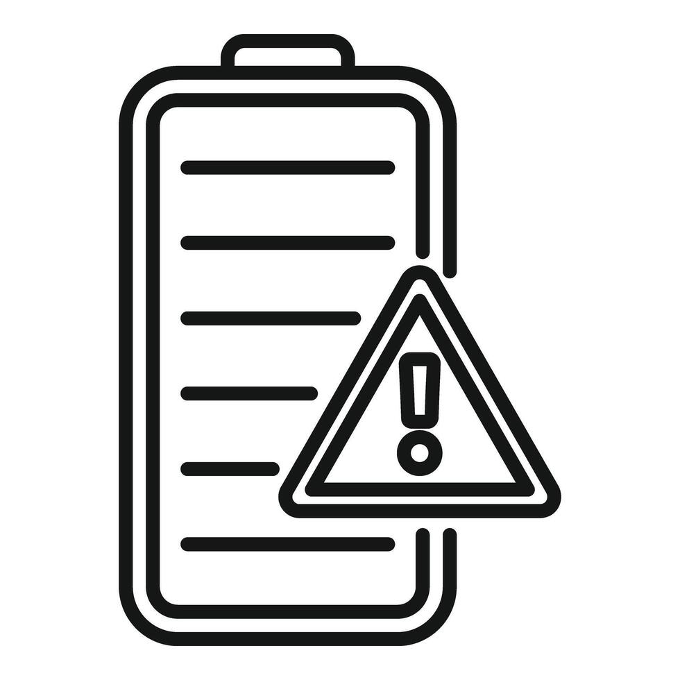 Attention empty battery icon outline . Charging process vector