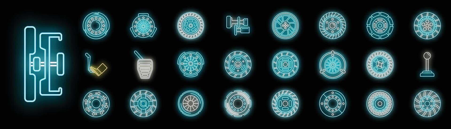 Clutch icons set neon vector