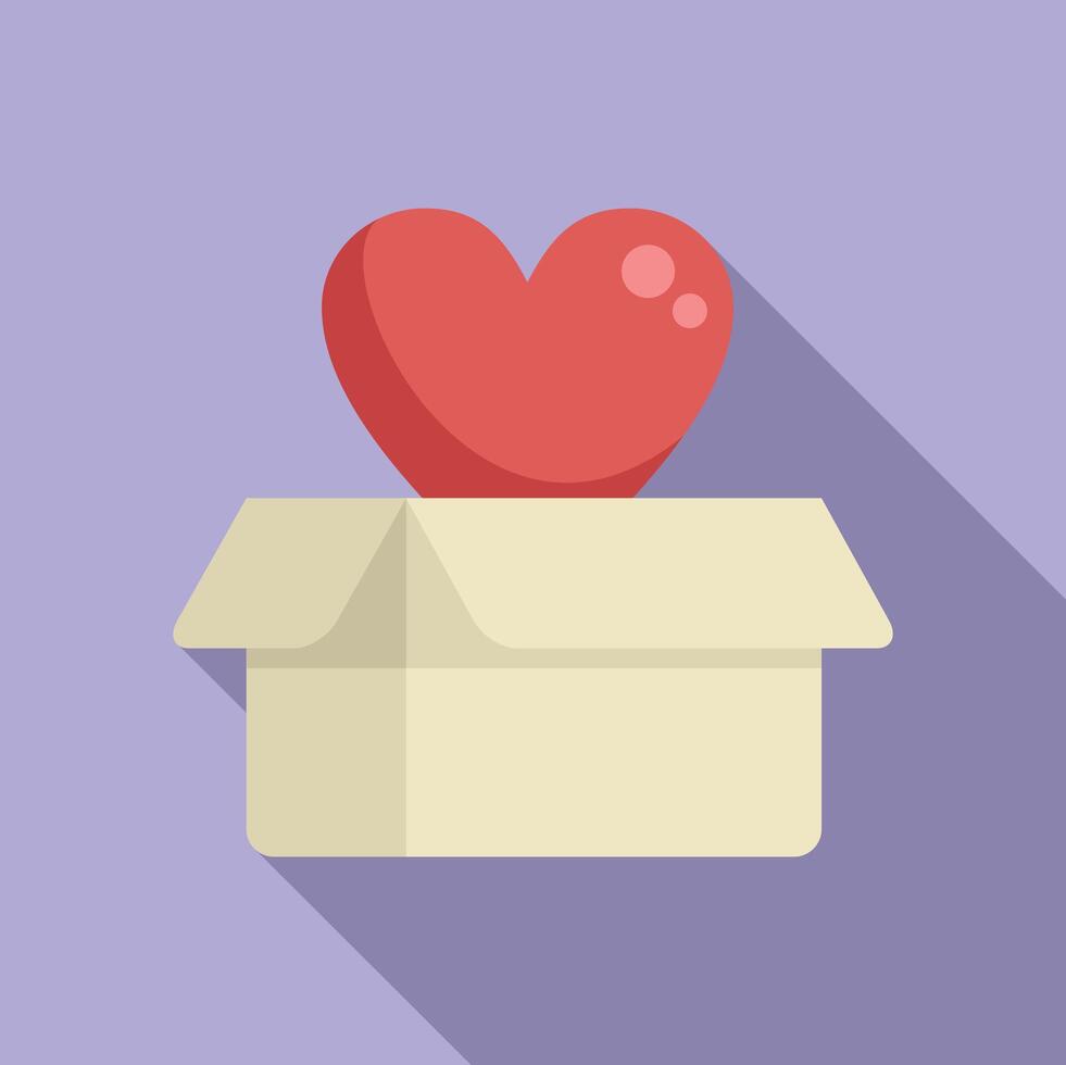 Donation heart box icon flat . Charity support vector