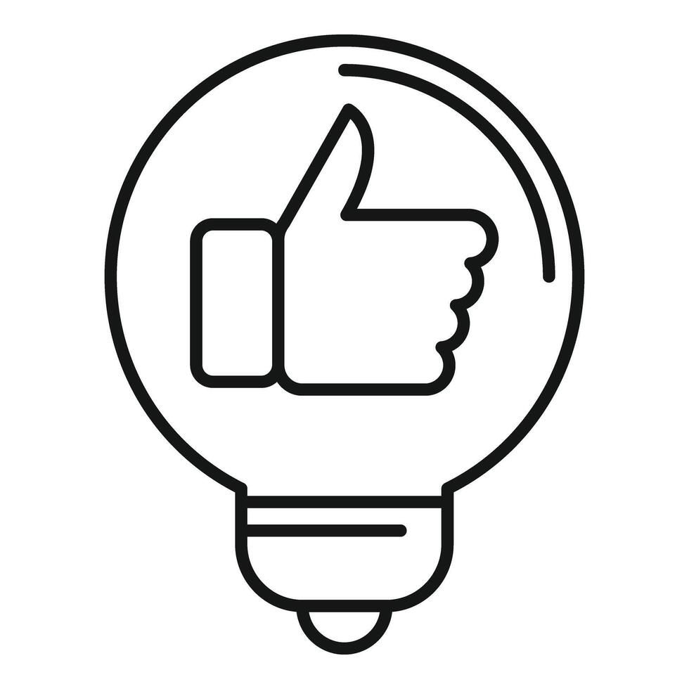 Thumb up bulb idea icon outline . Creative innovation vector