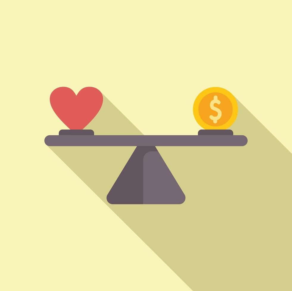 Balance of love and money icon flat . Compare choice vector