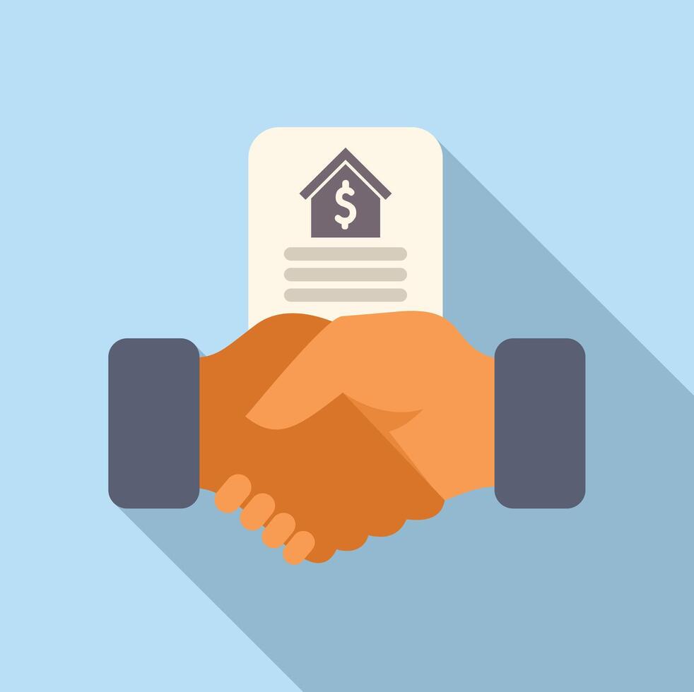 Collateral handshake agreement icon flat . Planning help vector