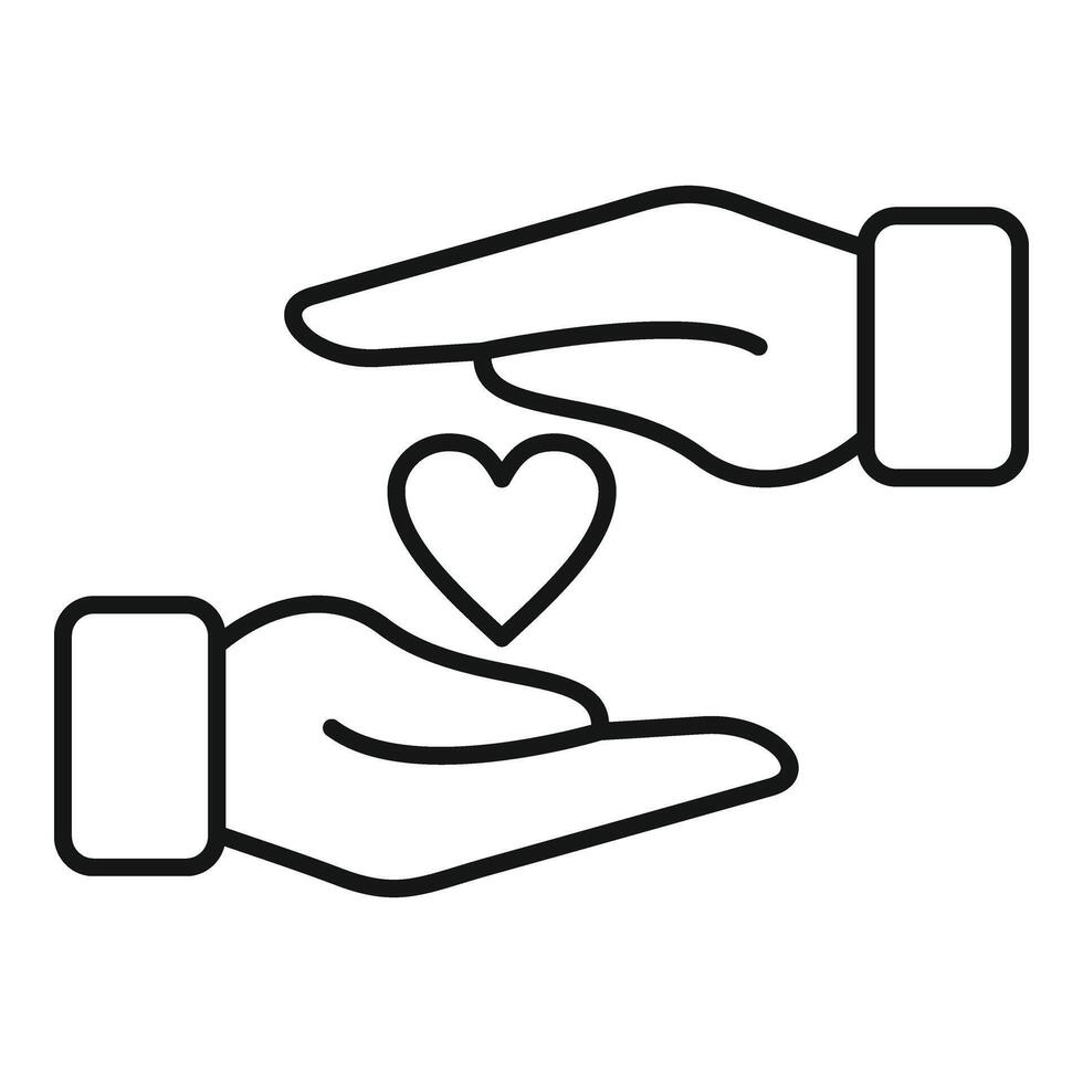 Hands care heart icon outline . Love support vector