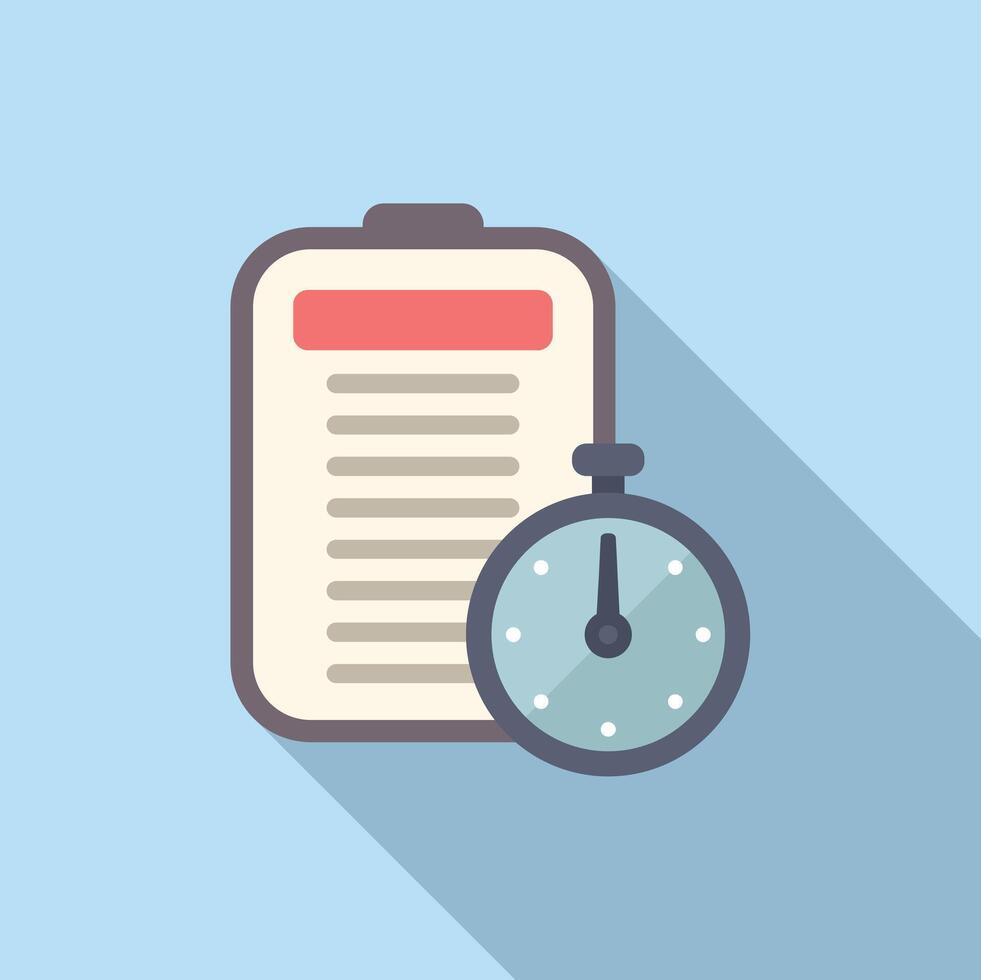Duration stopwatch clipboard icon flat . Concept overtime vector