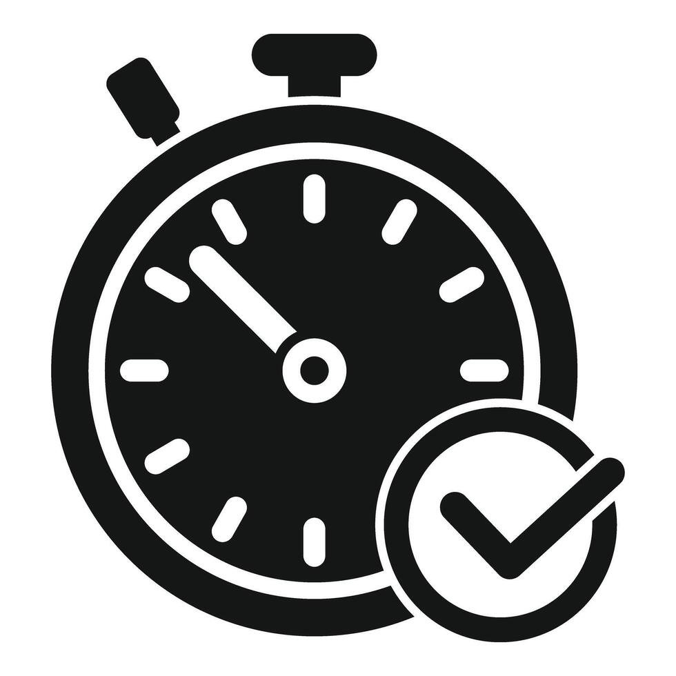 Approved stopwatch duration time icon simple . Event deadline vector