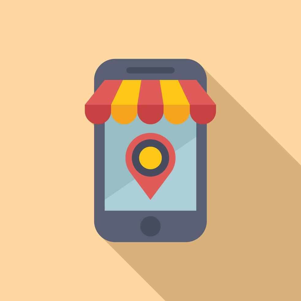 Street shop mobile locator icon flat . Pointer locate vector