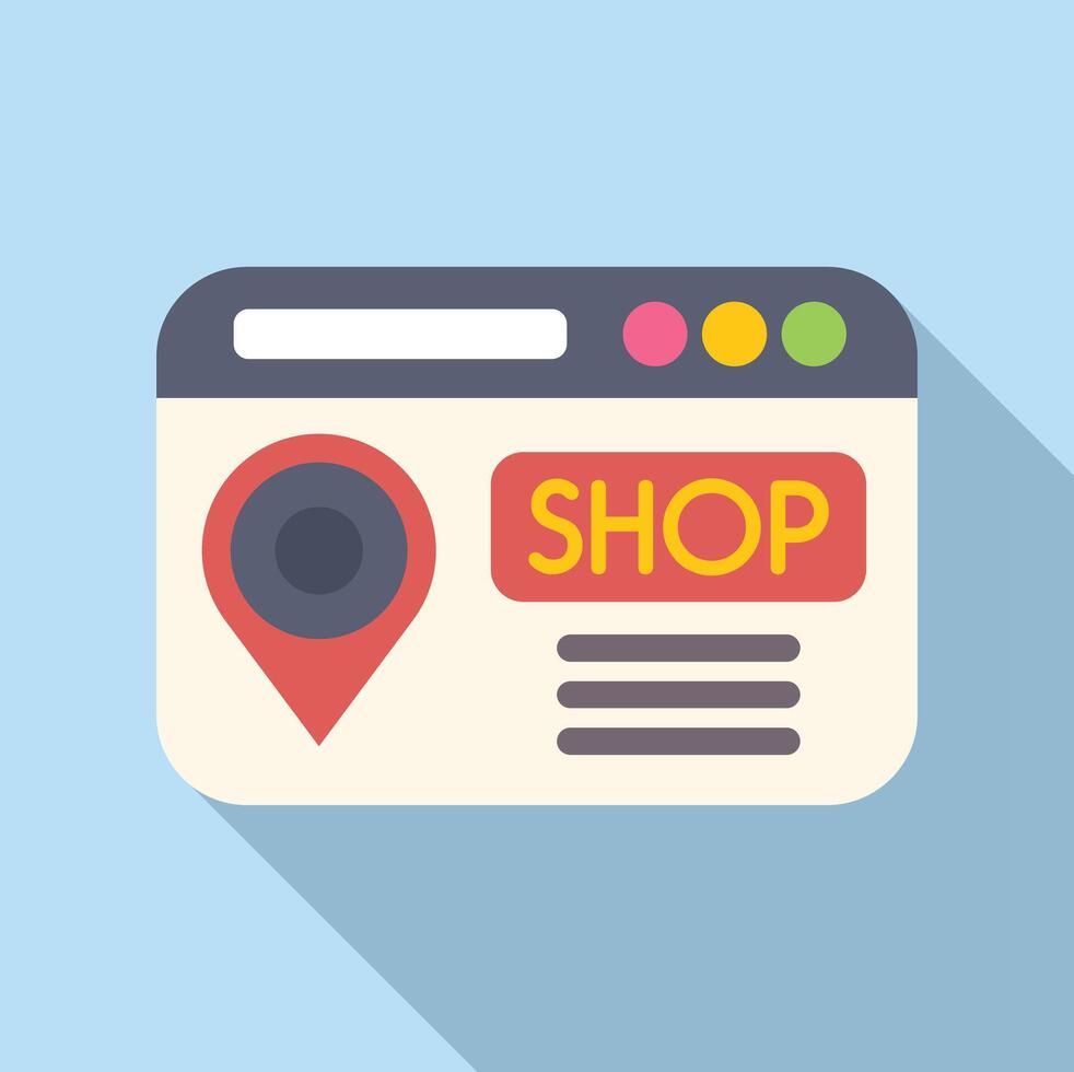 Website store locator icon flat . Shop online vector