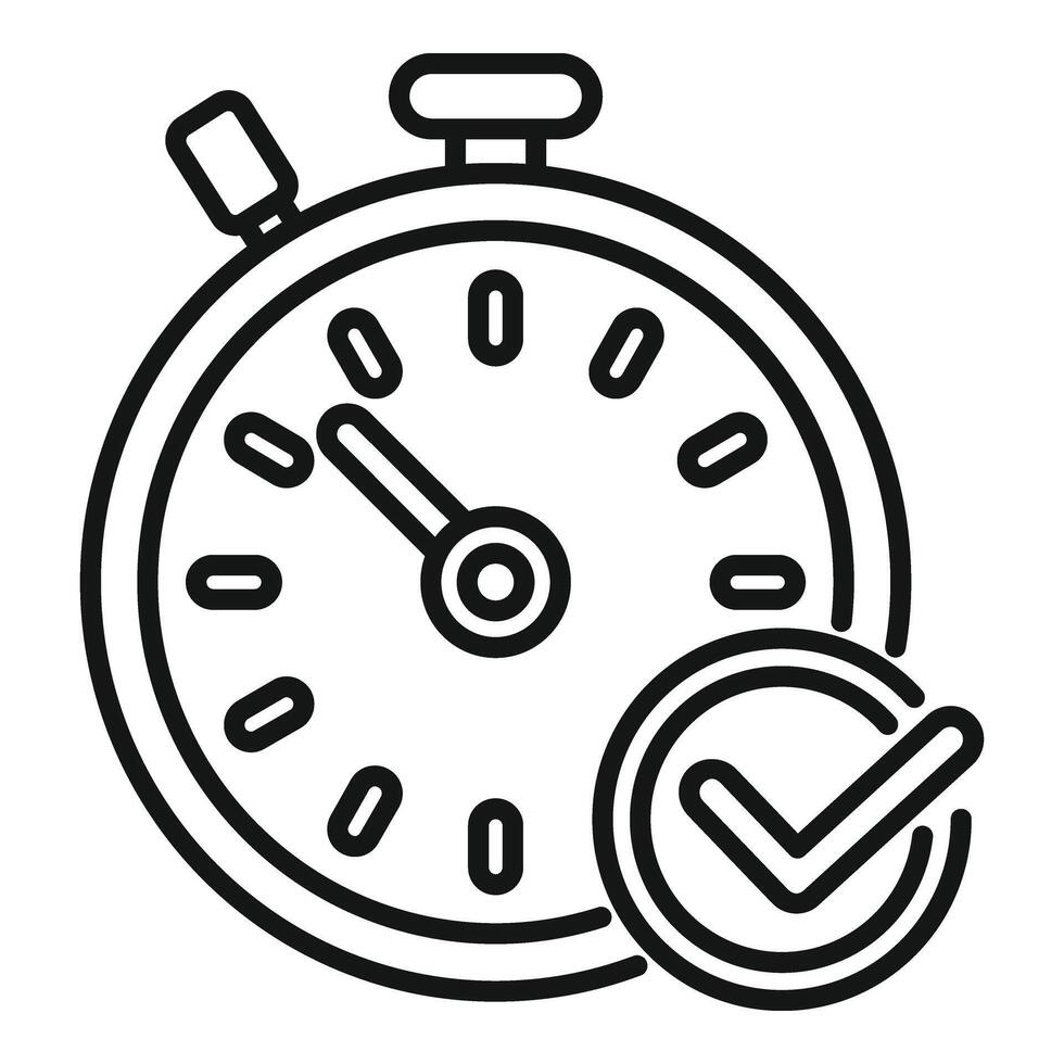 Approved stopwatch duration time icon outline . Event deadline vector