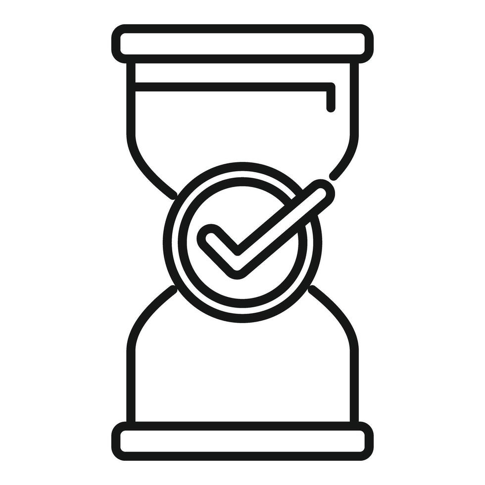 Hourglass approved duration icon outline . Plan time event vector