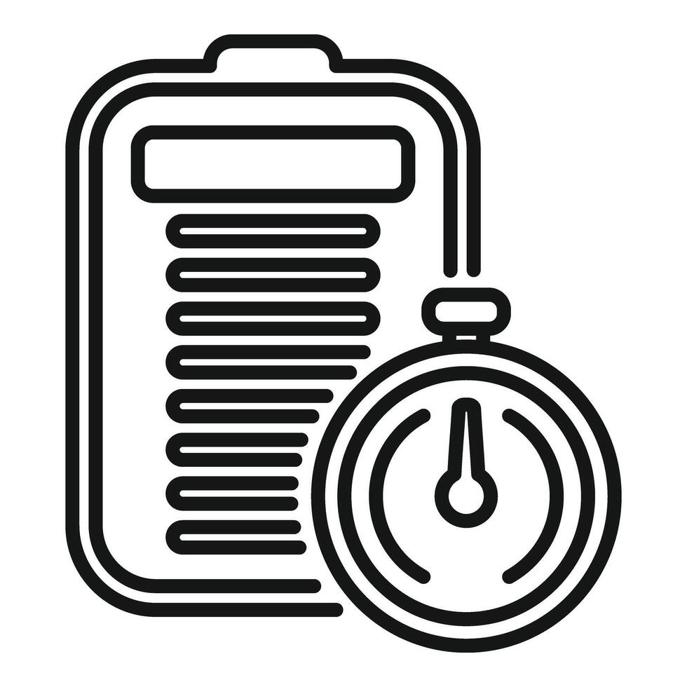 Duration stopwatch clipboard icon outline . Concept overtime vector