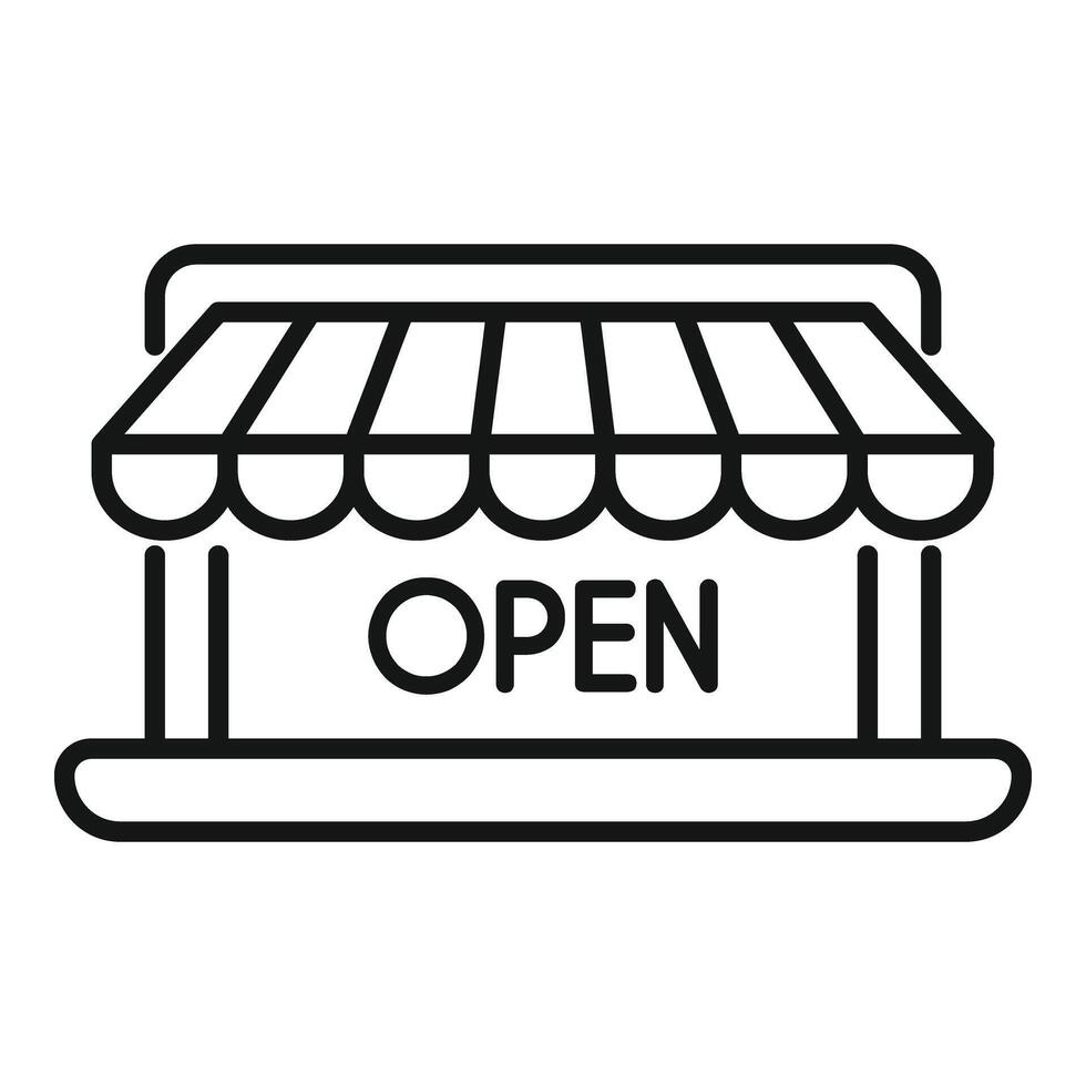Open online shop locator icon outline . Locate geo part vector