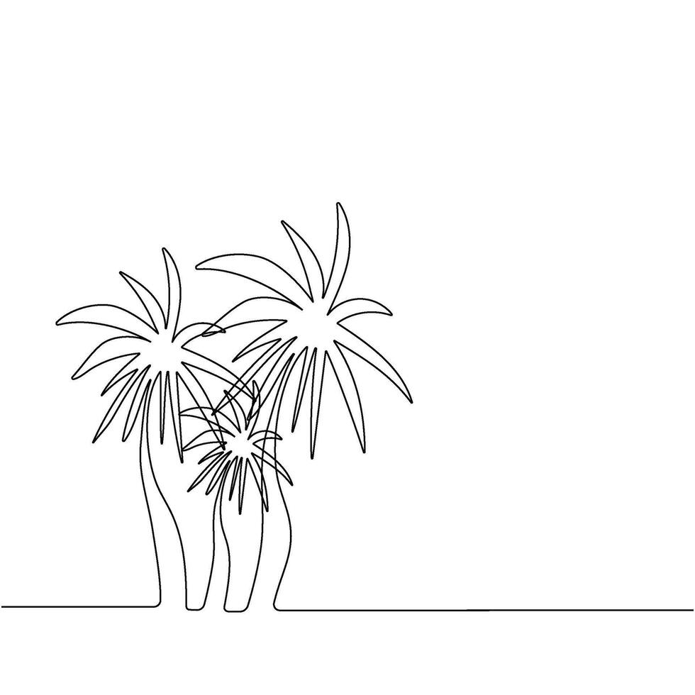 Palm trees, palm landscape. Hand drawing one solid line. . vector