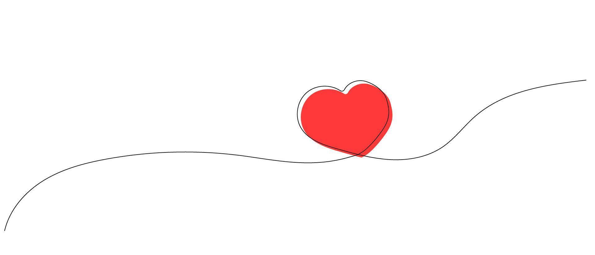 Heart in line art style, One continuous drawing Thin flourish border and romantic symbol of love in simple linear style.Valentine's Day. Can be used for background, postcard, decor, print, invitation vector