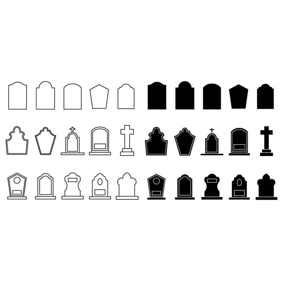 Gravestone icon set. Grave illustration sign collection. Tombstone symbol. Rip logo. vector