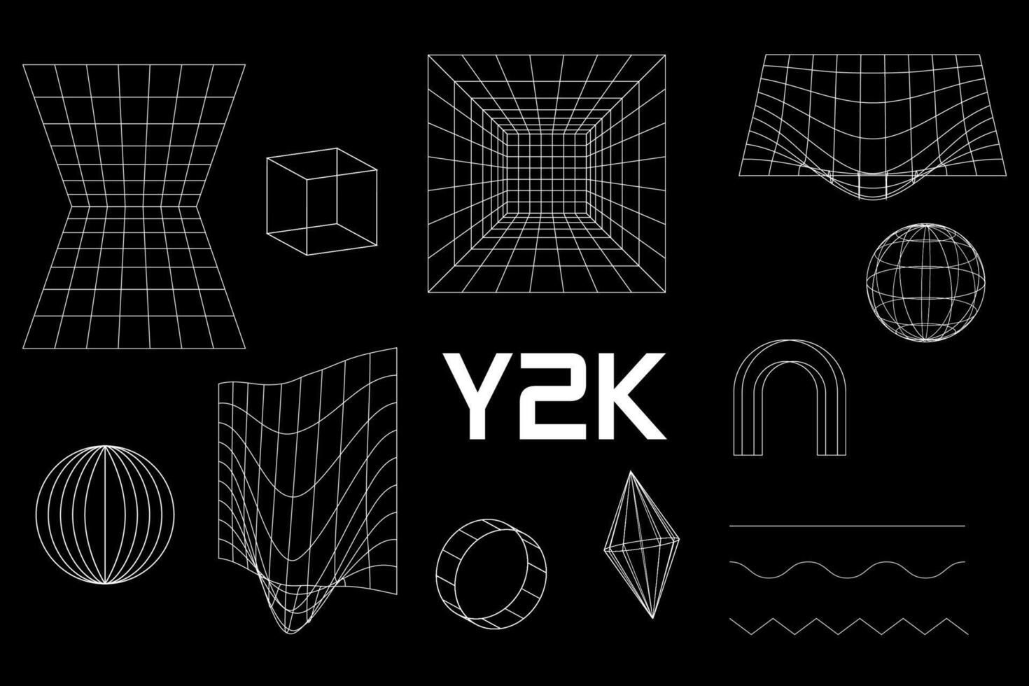 Set linear black geometric frame shape y2k, 3d . for poster, banner. vector