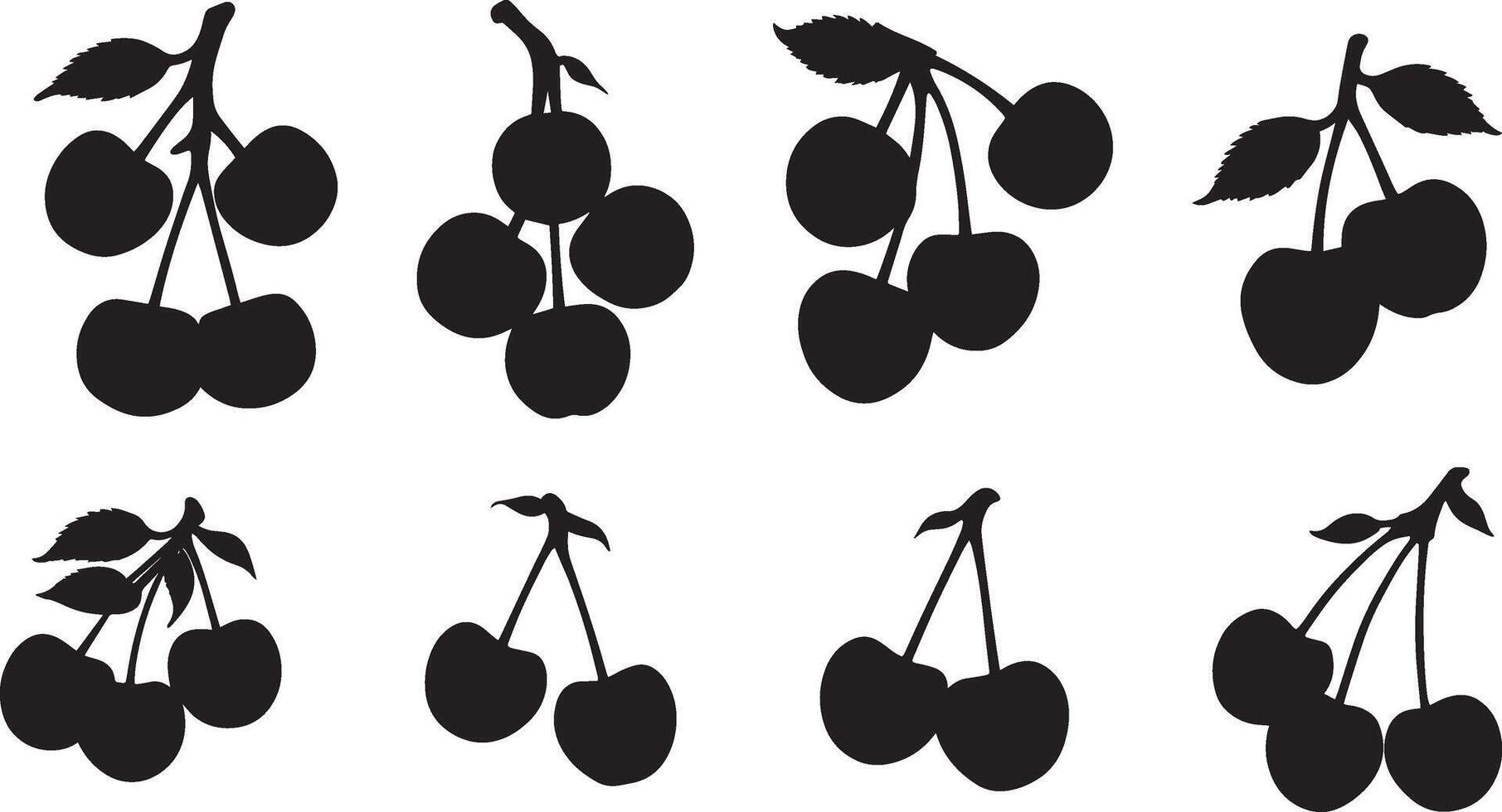 Cherry leaves and branches silhouette stencil image vector