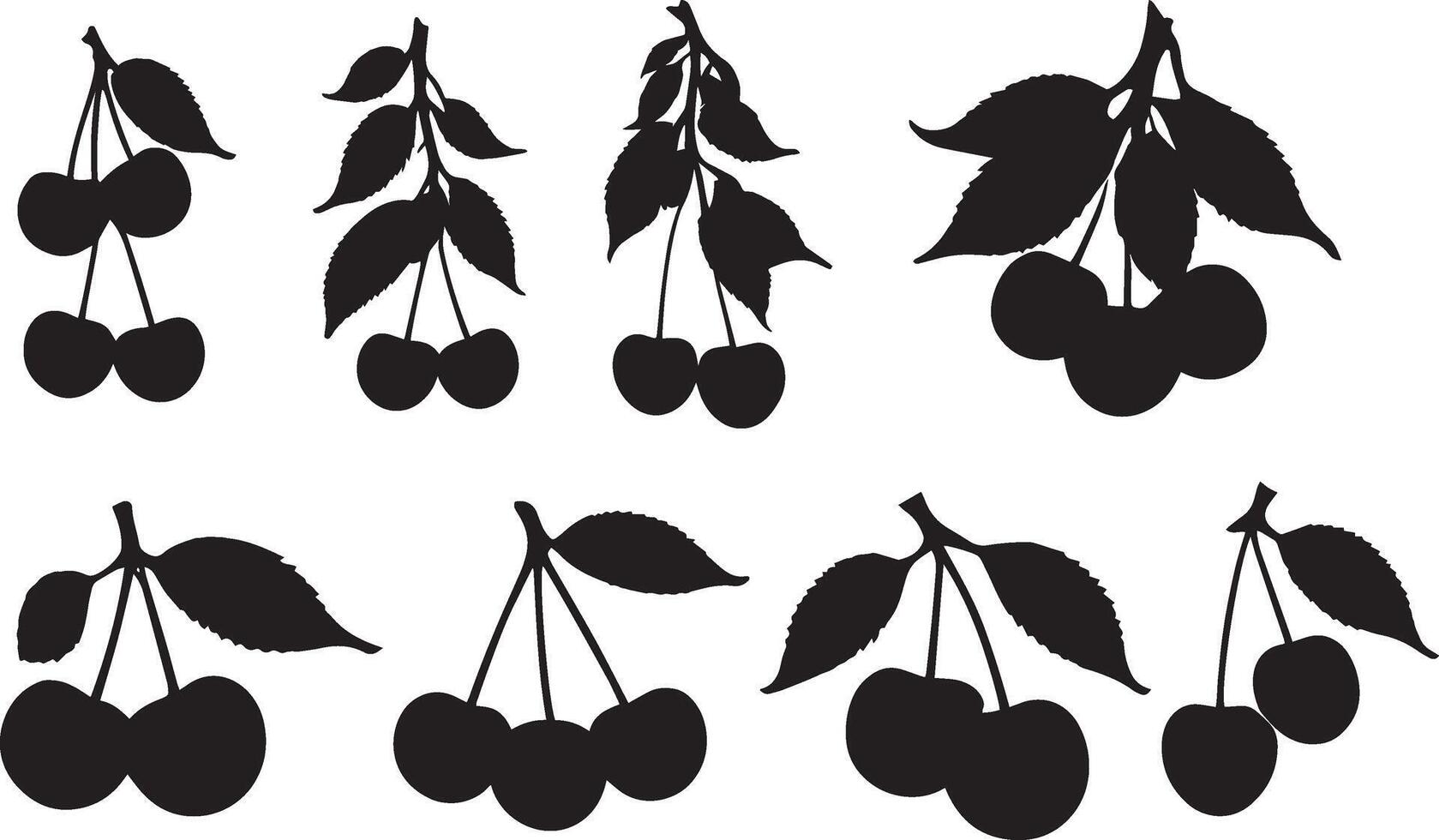 Cherry leaves and branches silhouette stencil image vector