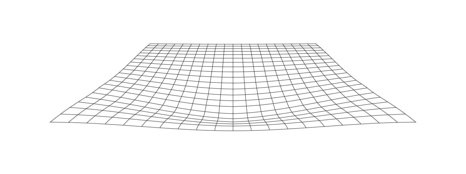 Distorted tiled floor. Grid warp texture. Futuristic waved mesh. Geometric deformation. Gravity phenomenon. Bented lattice surface isolated on white background. vector