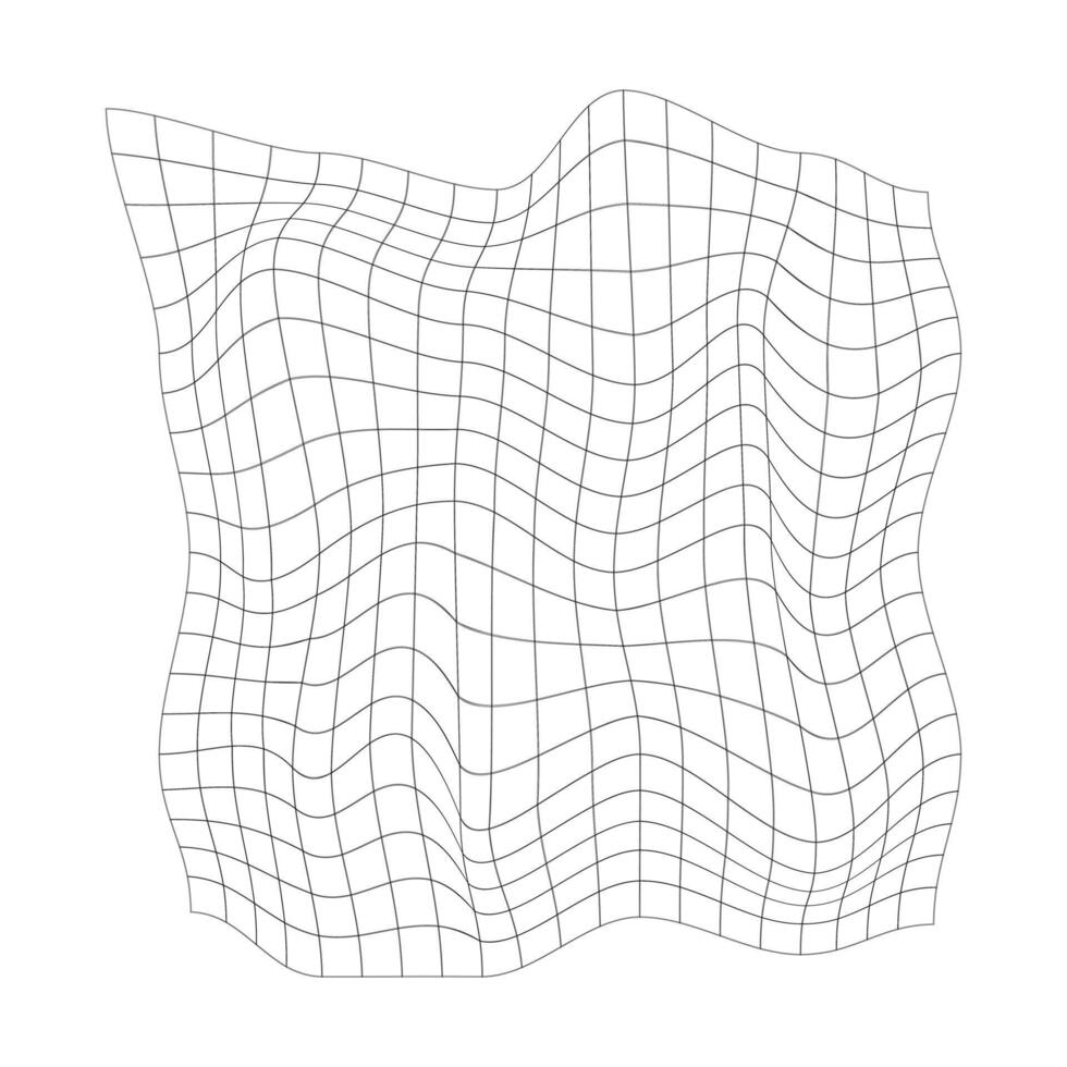 Distorted square grid. Mesh warp texture. Bented net isolated on white background. Curvatured lattice. Checkered pattern deformation. vector