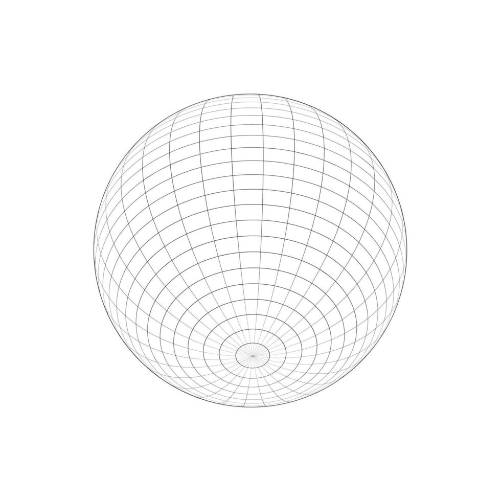 3D sphere wireframe icon. Orb figure, spherical shape, grid ball isolated on white background. Earth globe model with longitude and latitude, parallel and meridian lines. vector