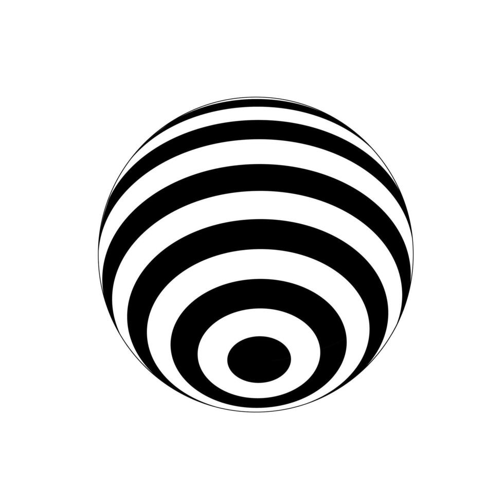 Striped 3D sphere icon. Spherical shape with concentric circles pattern. Modern ball model isolated on white background. Globe figure. vector