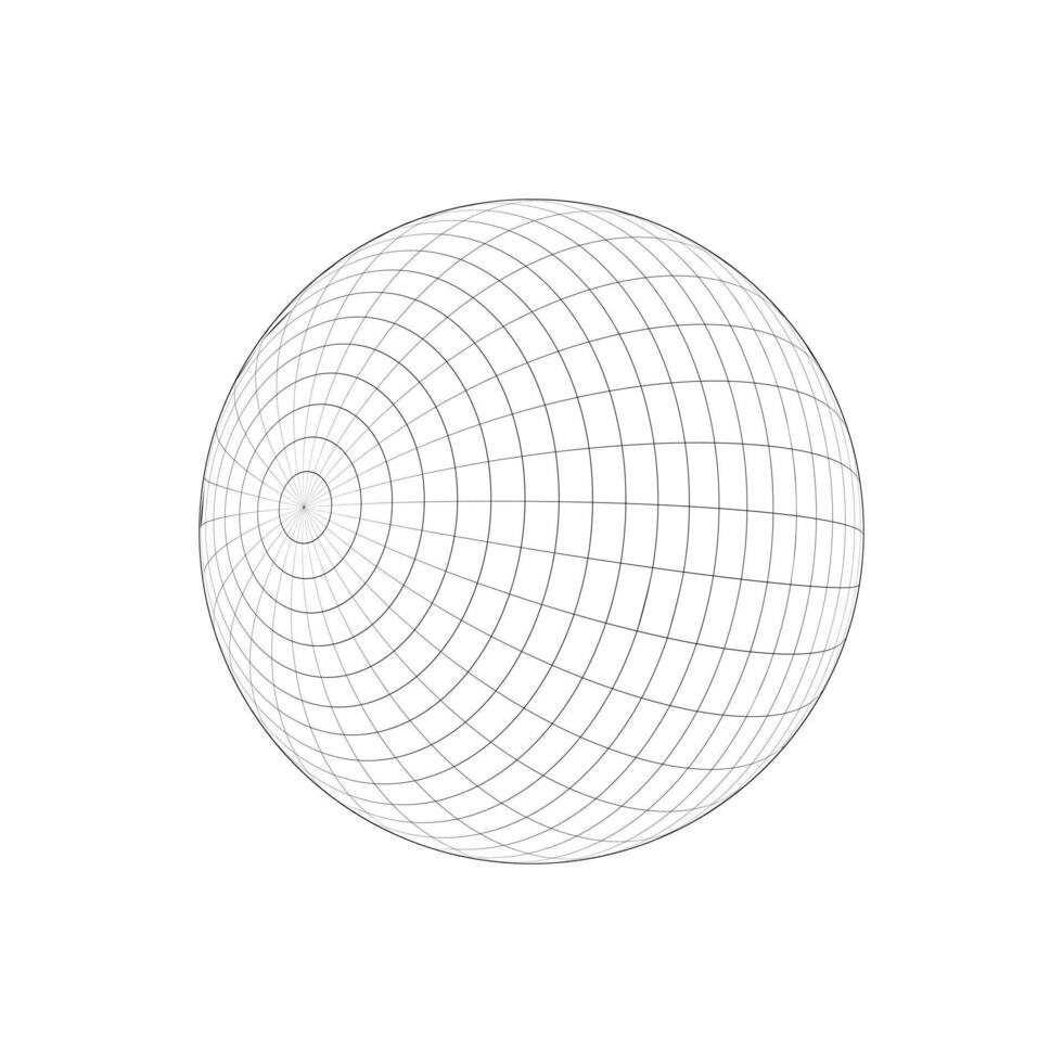 3D sphere wireframe. Orbit model, spherical shape, grid ball. Earth globe figure with longitude and latitude, parallel and meridian lines isolated on white background. vector