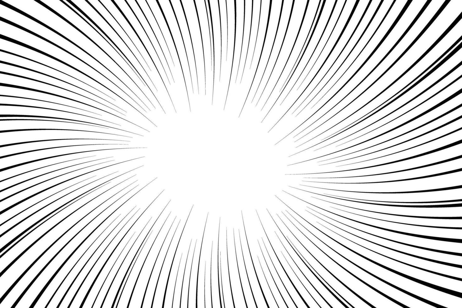 retorcido radial negro líneas. arremolinado cómic énfasis modelo en blanco antecedentes. manga libro página diseño. explosión, chapoteo, acción, auge, explosión, gritar, Estallar efecto vector