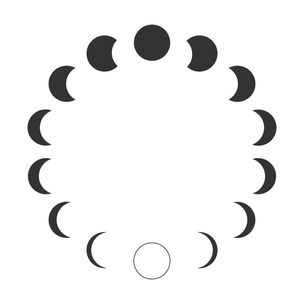 Moon phases. Calendar lunar cycle. Waning and waxing Moon silhouettes isolated on white background. Round shapes of Luna celestial object. Astrology concept. vector