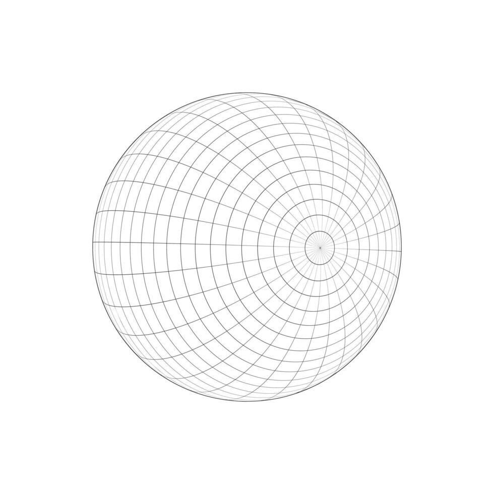 3D sphere wireframe. Planet Earth model. Spherical shape. Grid ball isolated on white background. Globe figure with longitude and latitude, parallel and meridian lines. vector