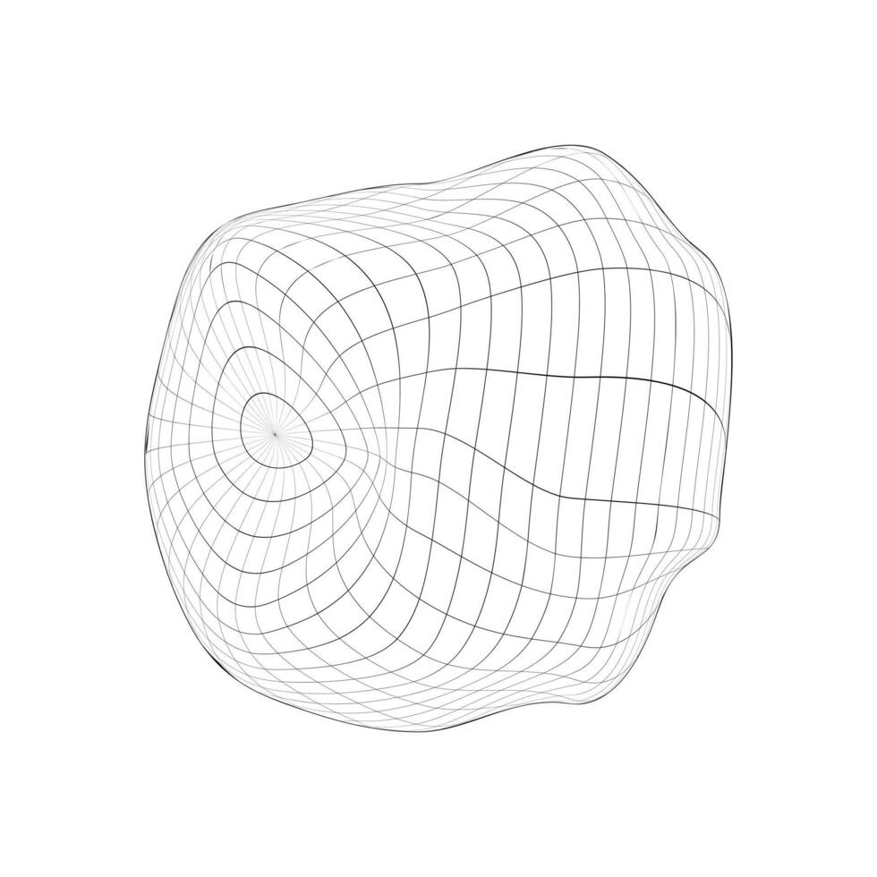 Deflated 3D sphere icon. Distorted wireframe of Earth globe isolated on white background. Planet climate changing concept. Deformation of ball grid vector