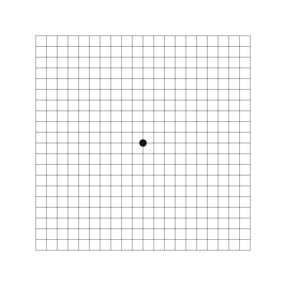 Amsler grid basic version with dot in center. Template of graphic test to monitoring central visual field and detecting vision defects. Ophthalmologic diagnostic tool vector