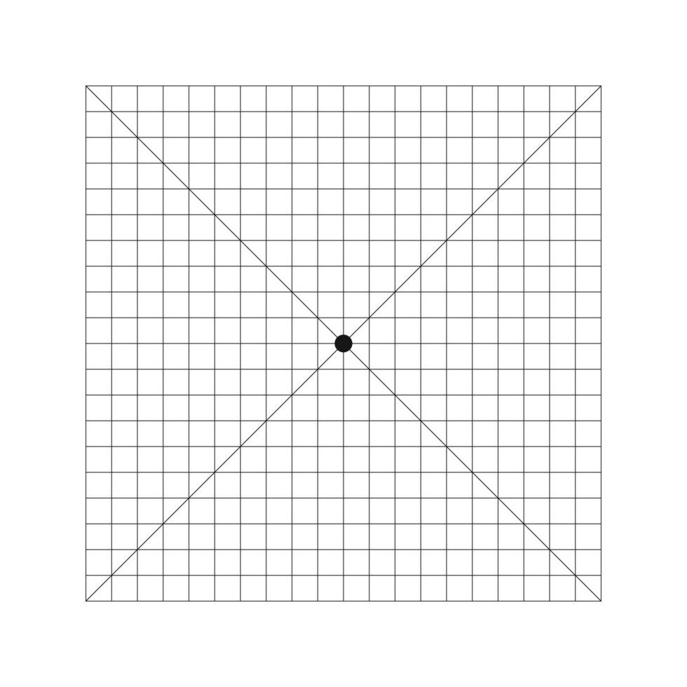 Amsler grid chart with dot in center and diagonal cross lines. Test to monitoring central visual field and detecting vision defects. Ophthalmologic diagnostic tool. vector