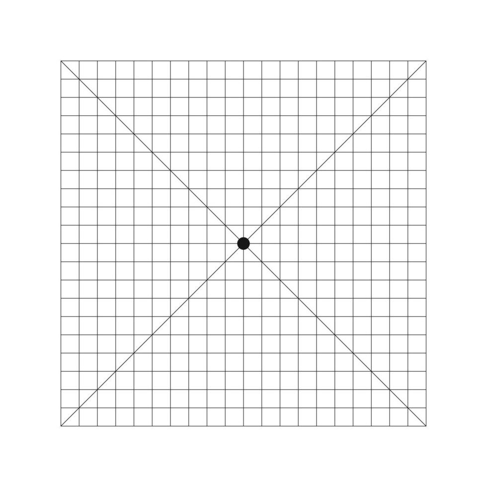 amsler cuadrícula gráfico con punto en centrar y diagonal cruzar líneas. prueba a supervisión central visual campo y detector visión defectos oftalmológico diagnóstico herramienta. vector