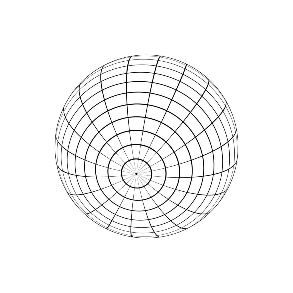 3D sphere wireframe. Orbit model, spherical shape, gridded ball. Earth globe figure with longitude and latitude, parallel and meridian lines isolated on white background. vector