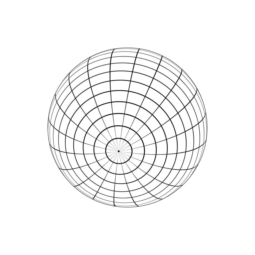 3D sphere wireframe. Orbit model, spherical shape, gridded ball. Earth globe figure with longitude and latitude, parallel and meridian lines isolated on white background. vector