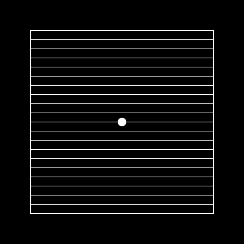 Amsler grid with central white dot and horizontal lines on black background. Template of graphic test to detecting metamorphopsia. Ophthalmologic diagnostic tool. vector