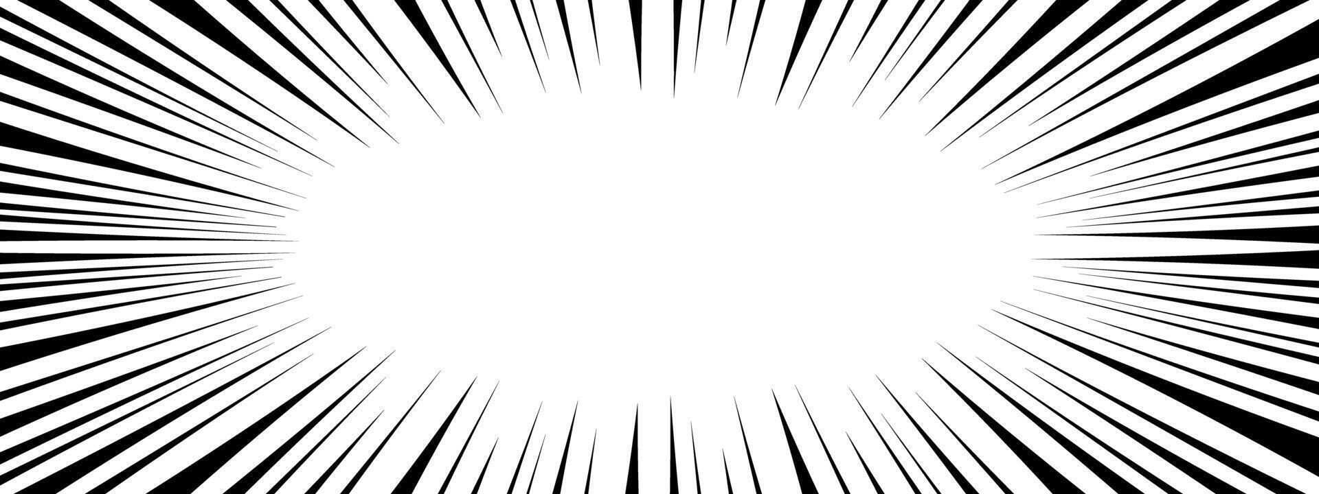 Radial speed black lines on white background. Manga book page design. Comic attention template. Shock, splash, flash, boom, explosion, power, roar, motion, burst effect. vector