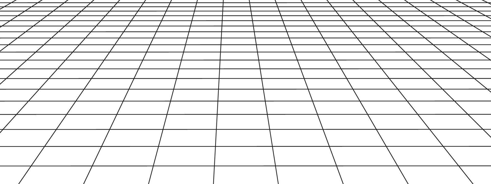 Horizontal perspective grid. Tile floor texture. Checkered plane pattern. Squared surface. Geometric design. Mesh background. Room wireframe. vector