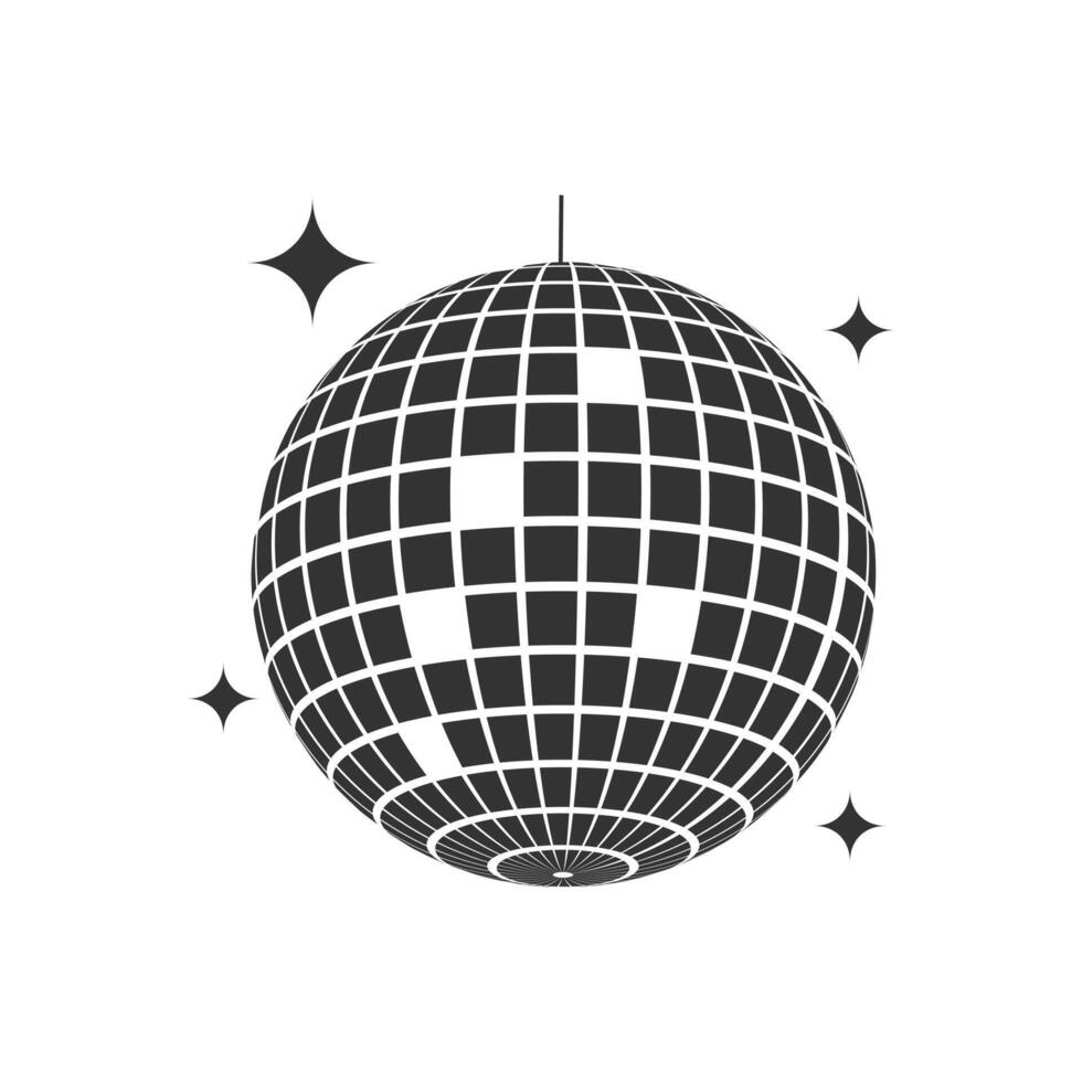 Glittering mirror disco ball icon. Sparkling nightclub party sphere isolated on white background. Dance music event discoball. Mirrorball in discotheque style. Nightlife symbol. vector